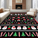 Jolly Snowman and Tree Holiday Stripes Rug