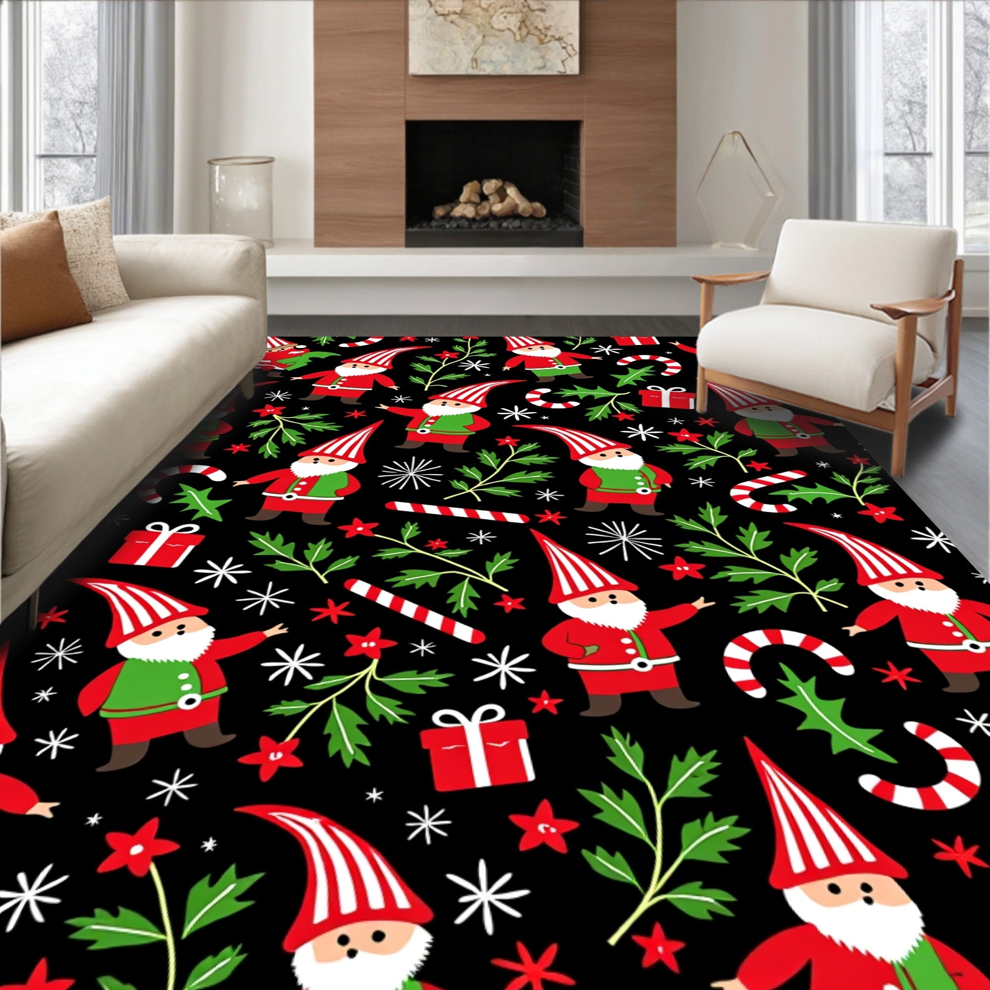 Festive Gnomes Candy Cane Holly Scatter Rug