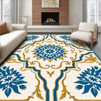 Blue Gold Floral Latticework Rug