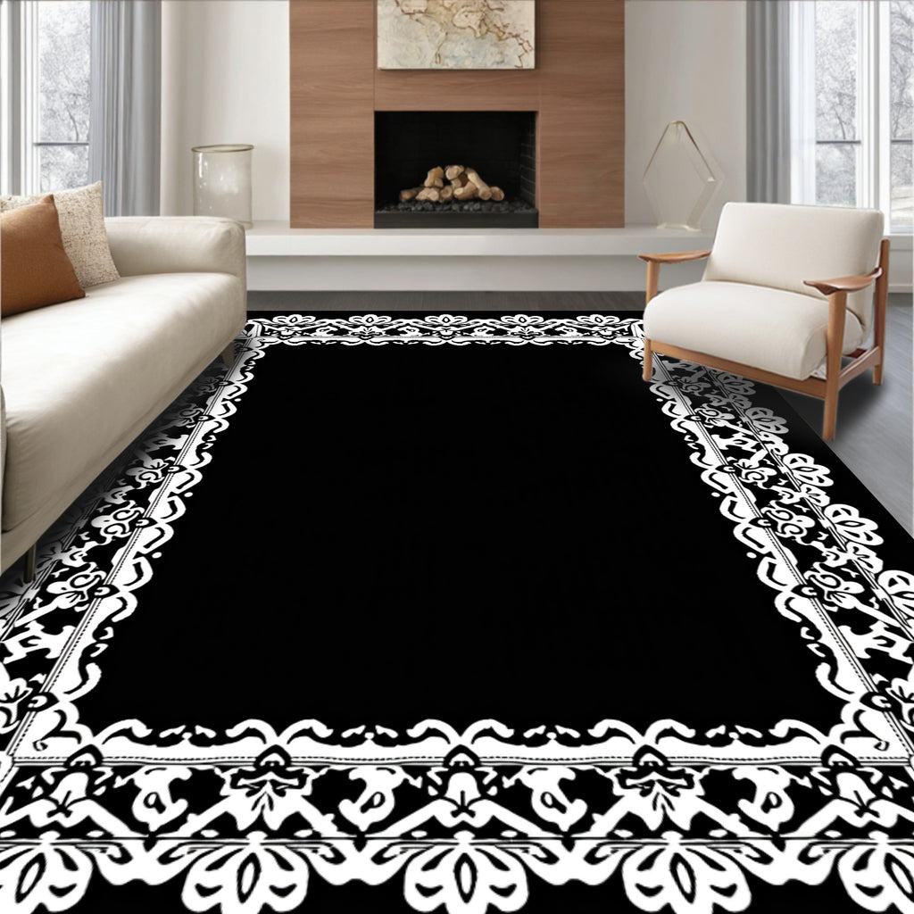 White Ornate Floral Lace Frame Rug
