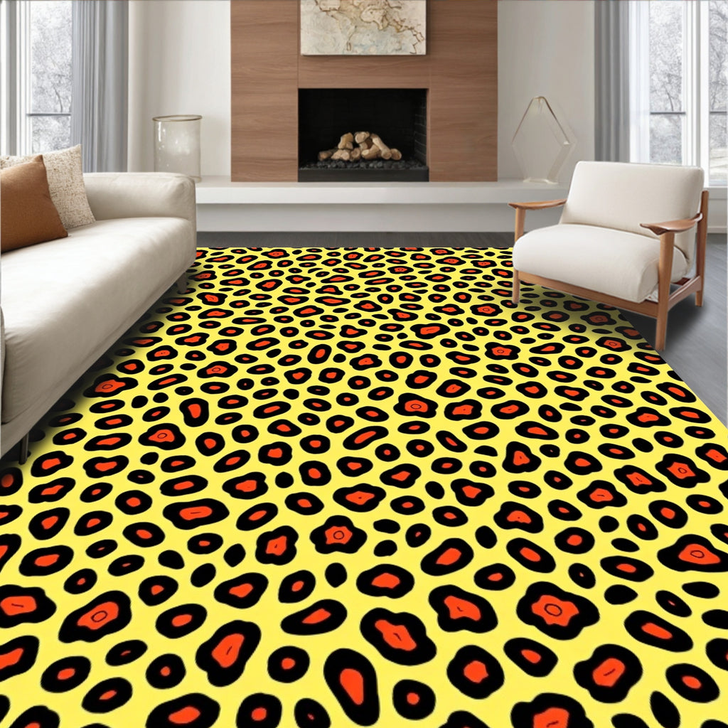 Vibrant Yellow Orange Leopard Spots Rug