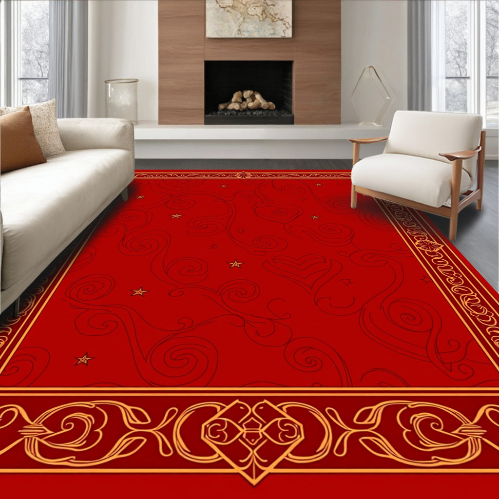 Crimson Gold Heart Swirl Star Rug