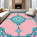 Cerulean Teal Floral Medallion Pink Rug