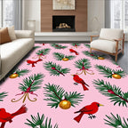 Pink Red Cardinal Evergreen Holiday Rug