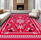 Red White Folk Snowflake Medallion Rug