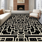 Maze Black Cream Geometric Labyrinth Rug
