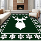 Emerald Green White Snowflakes Deer Rug