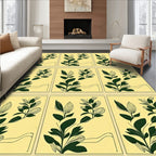 Dark Green Botanical Branch Yellow Square Rug