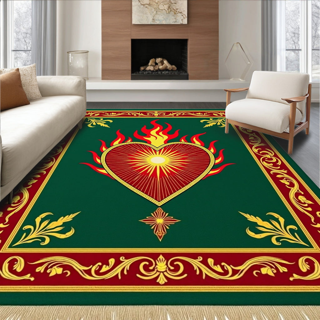 Sacred Heart Of Flames Green Rug