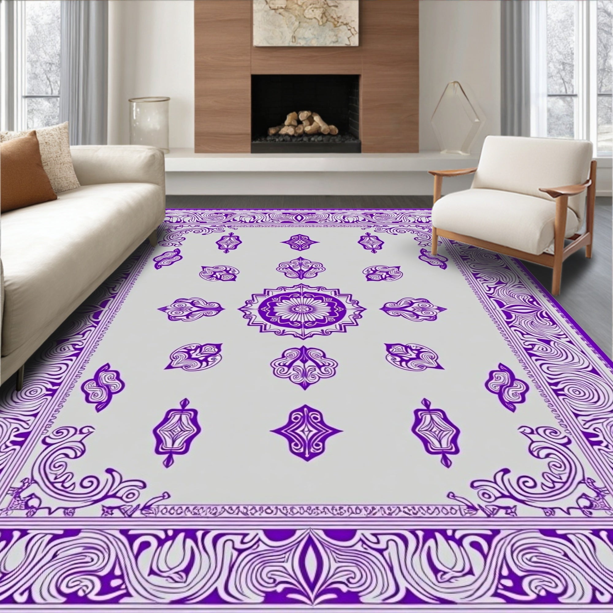 Ornate Purple Blossom Medallion Rug