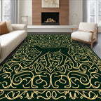 Dark Green Golden Deer Line Art Rug