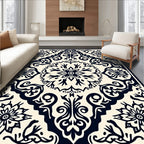 Dark Navy Floral Medallion Ornament Rug
