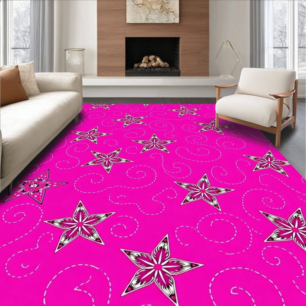 Hot Pink Star Swirl Graphic Rug