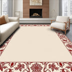 Crimson Floral Bordered Cream Rug