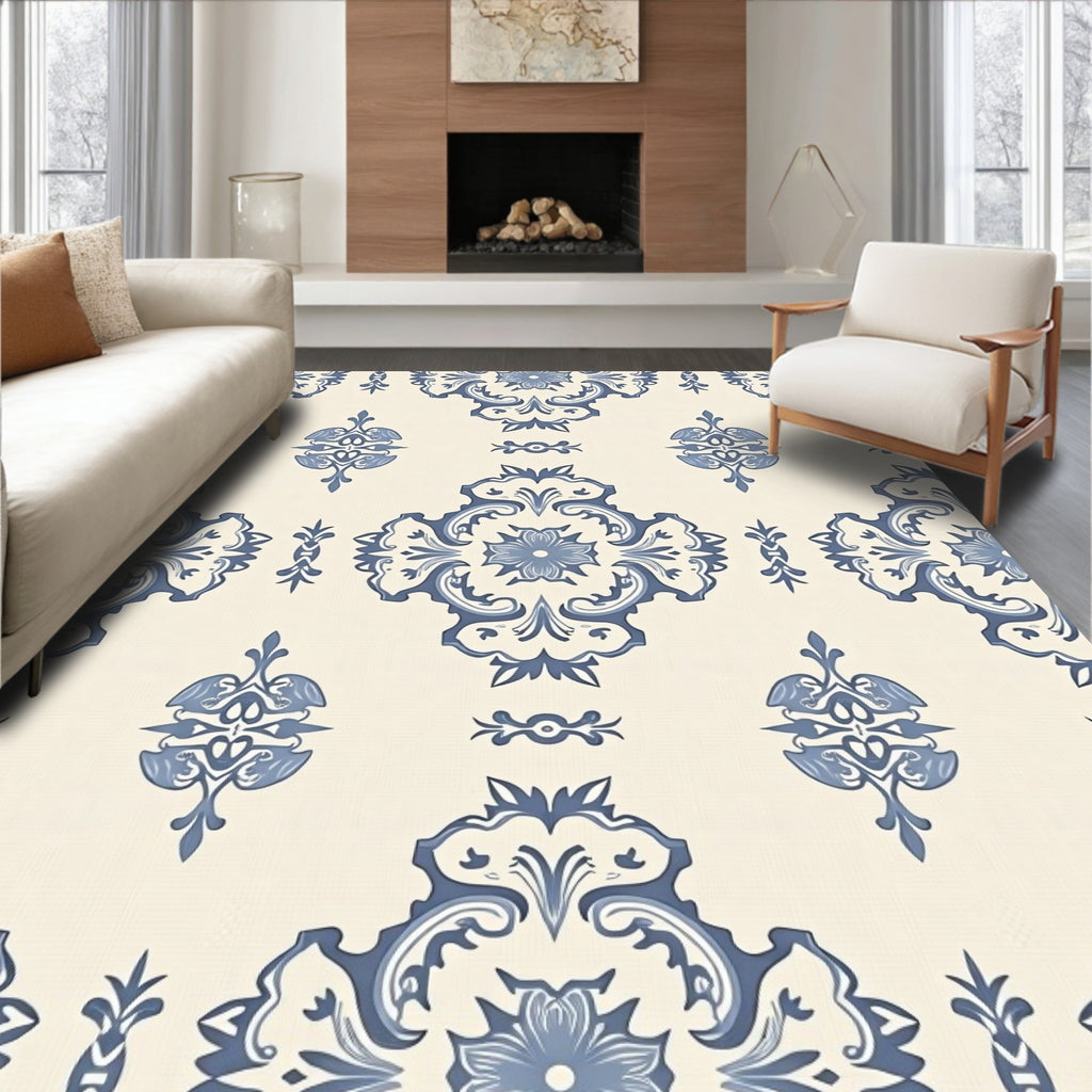 Blue Ivory Classic Floral Medallion Rug