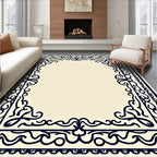 Dark Blue Ornate Scroll Border Rug