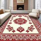 Crimson Ivory Floral Mandala Border Rug