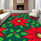 Bold Red Poinsettia Floral Garden Rug
