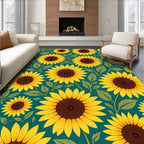 Radiant Yellow Sunflower Garden Teal Rug