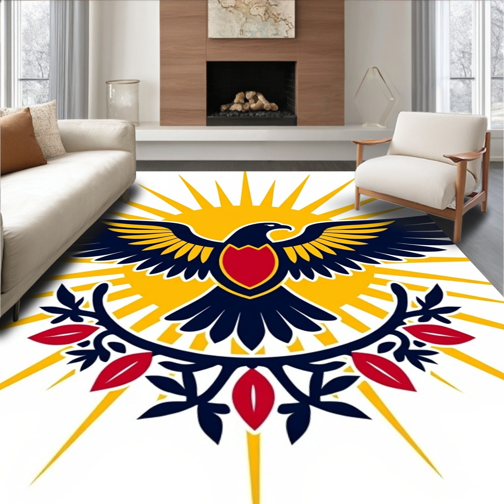 Bold Eagle With Sun Rays Red Accent Rug