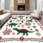 Green Red Dinosaur Snowflake Christmas Trees Rug