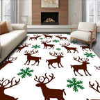 Brown Reindeer Green Snowflakes Repeat Rug