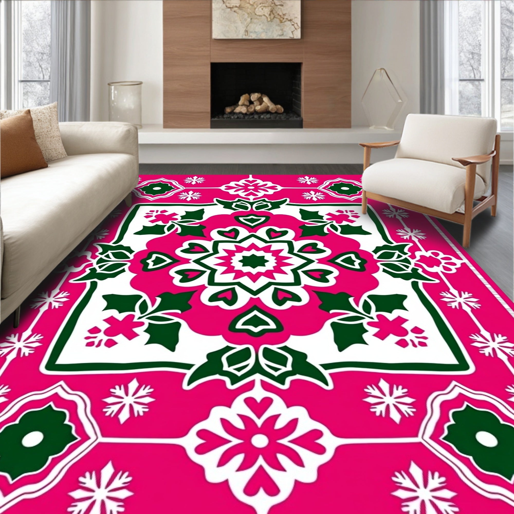 Royal Fuchsia Floral Medallion Garden Rug