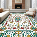 Terracotta Teal Floral Flourish Medallion Rug