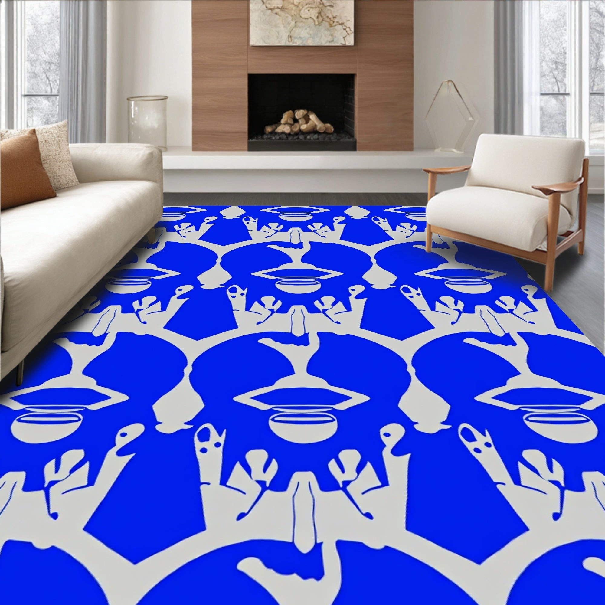 Royal Blue Silver Crown Lattice Rug