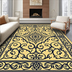 Ornate Yellow Navy Floral Medallion Rug