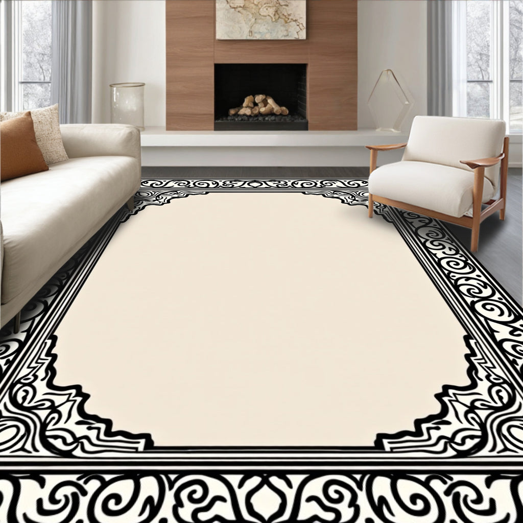 Ornate Black Filigree Corner Medallion Rug