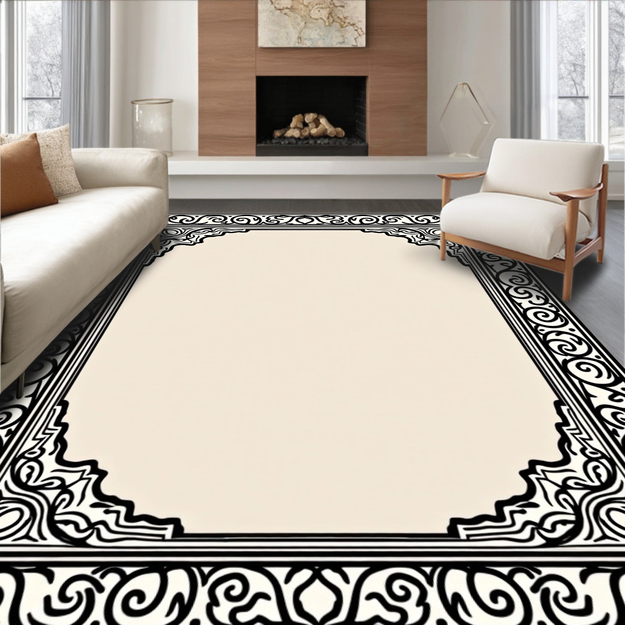 Ornate Black Filigree Corner Medallion Rug