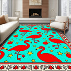Vibrant Red Flamingo Stars Teal Rug