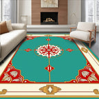 Teal Crimson Floral Geometric Medallion Rug