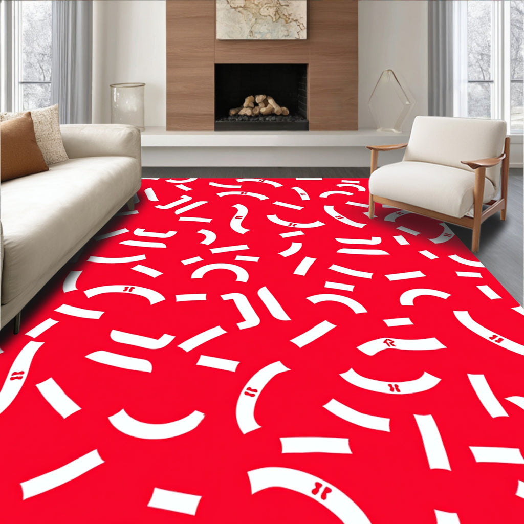 Red White Curvy Lines Scatter Rug
