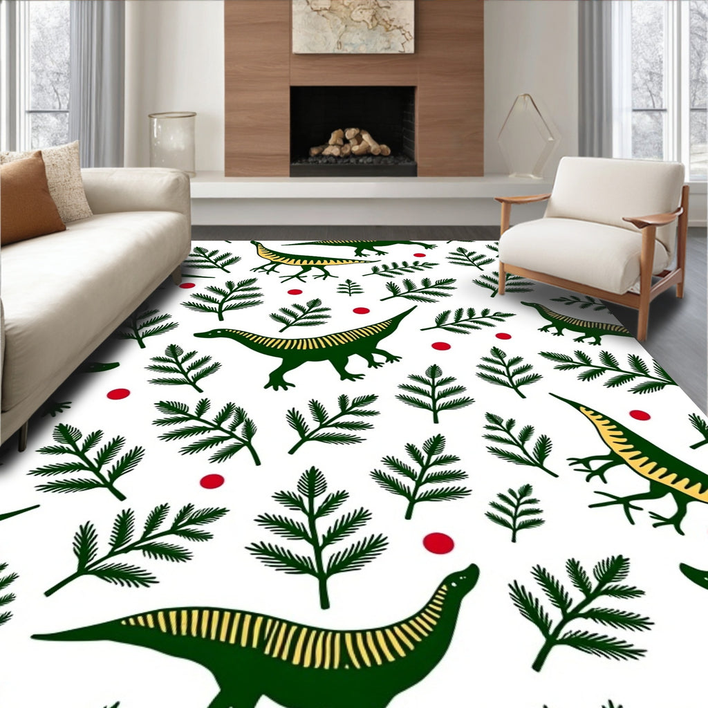 Green Dinosaur Fern and Berry Rug