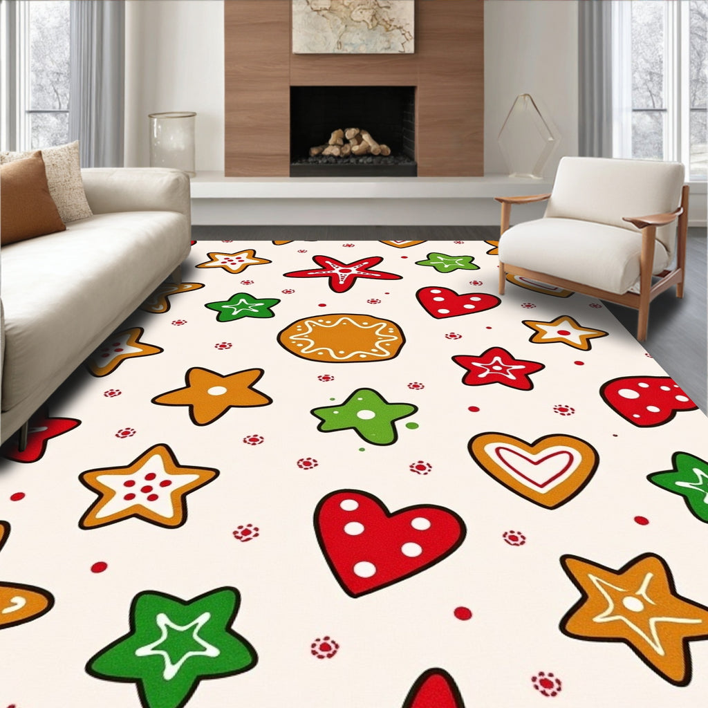 Festive Gingerbread Star Heart Collection Rug