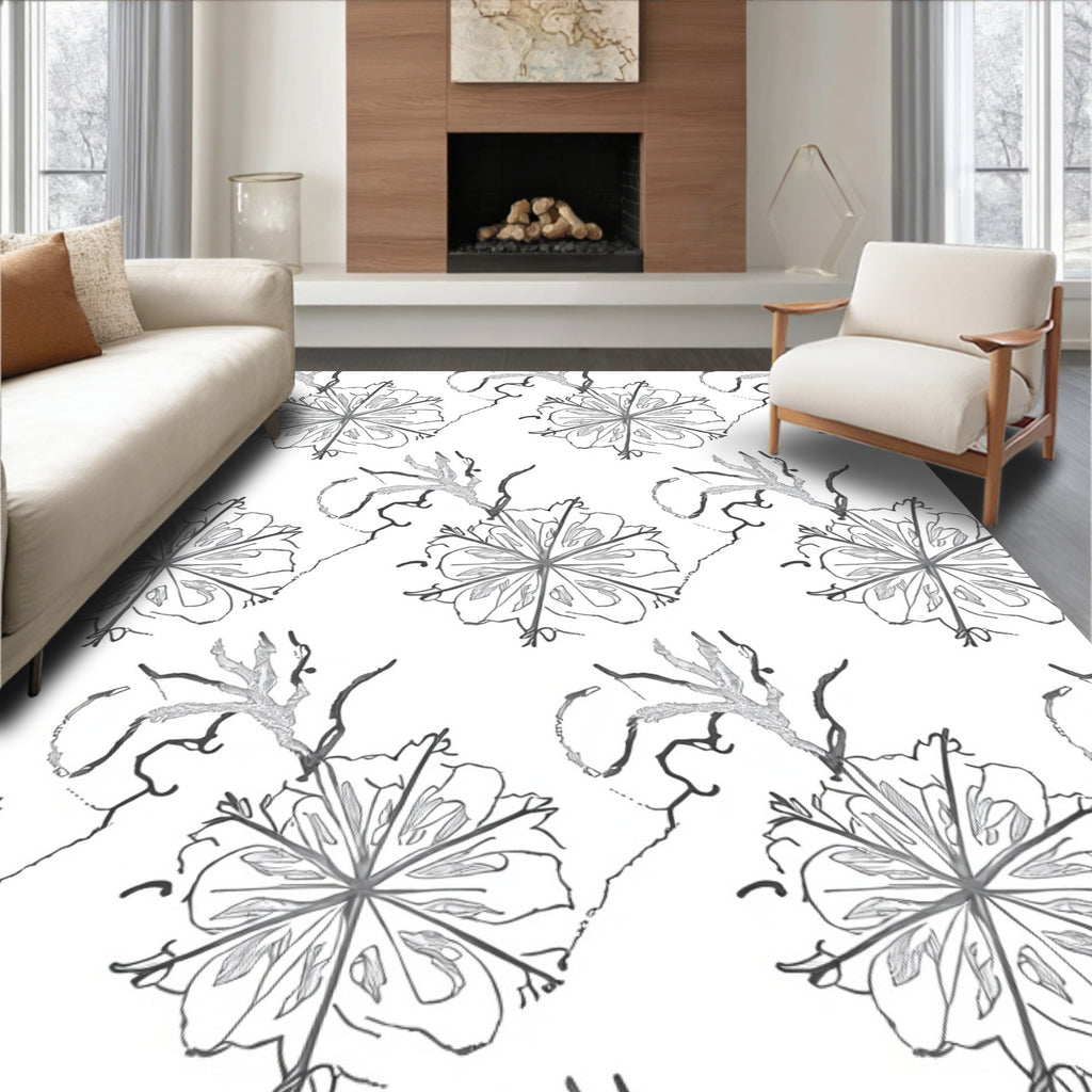 Monochromatic Floral Outline Detail Rug