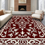 Deep Red Ivory Floral Vine Medallion Rug