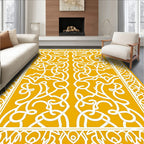 Golden Ochre Arabesque Interwoven Scrolls Rug