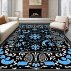 Light Blue Snowflake Black Border Rug