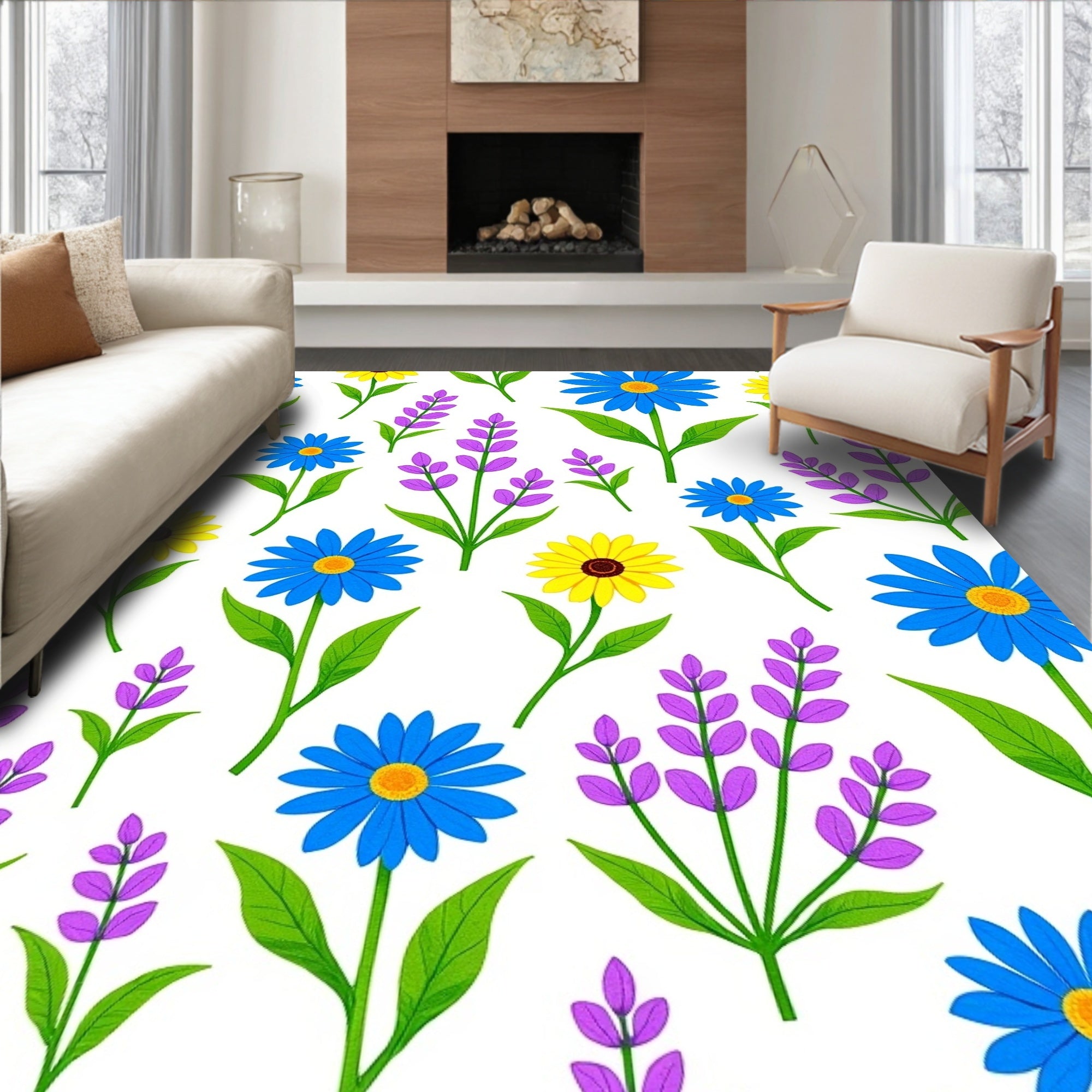 Blue Yellow Purple Floral Meadow Rug