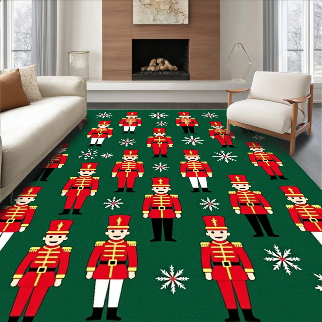 Red Green Nutcracker Snowflakes Christmas Rug