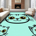 Whimsical Teal Cat Faces Rug