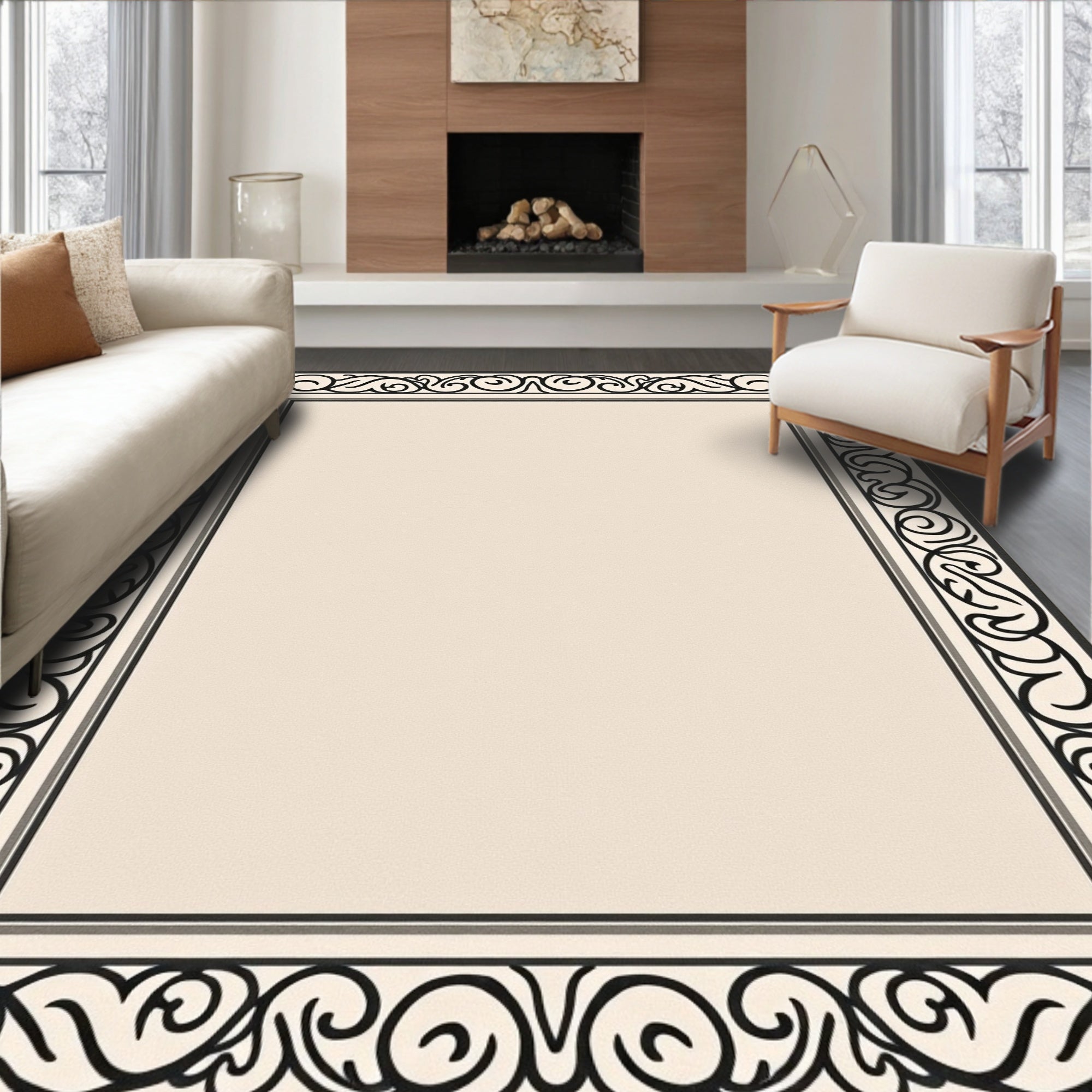 Classic Ivory Scroll Border Rug