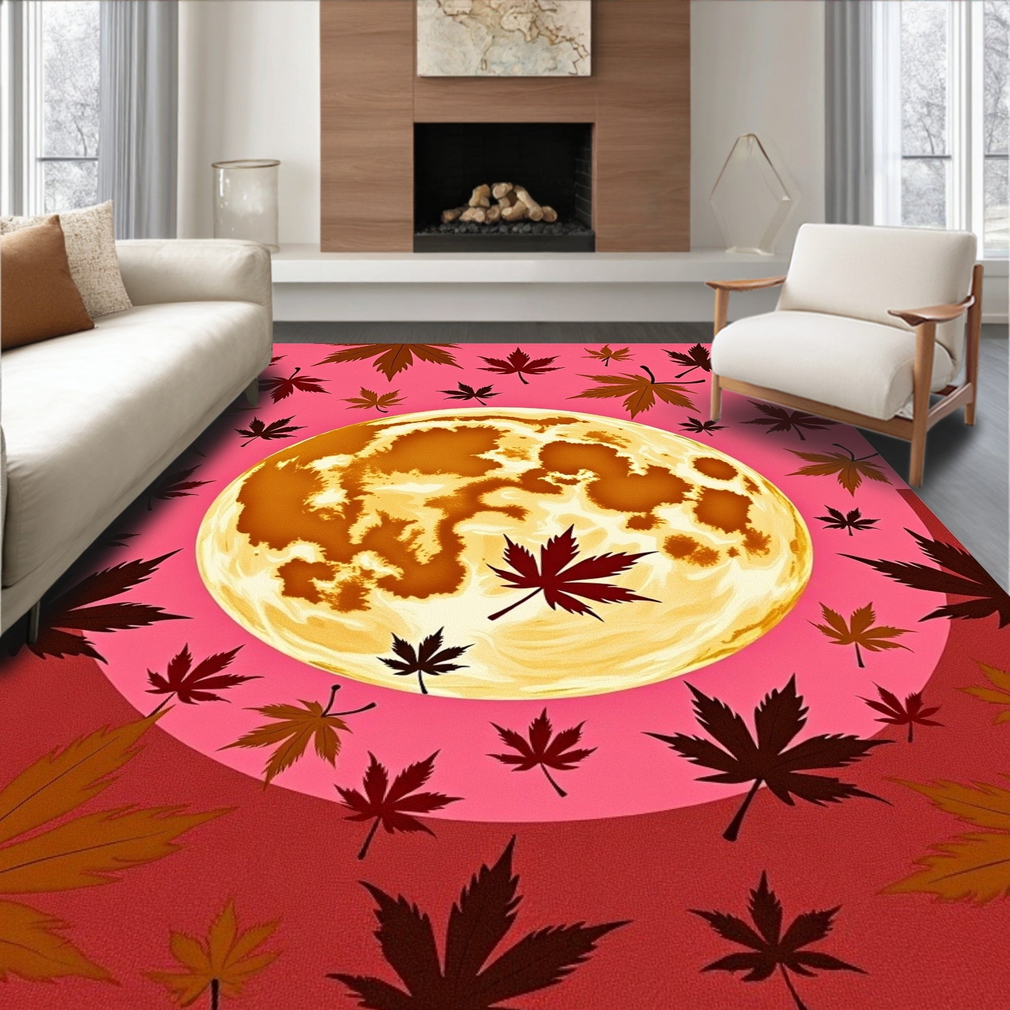 Crimson Moon Maple Leaf Collage Rug