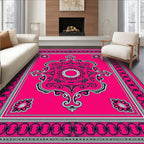 Radiant Pink Rococo Scrollwork Rug