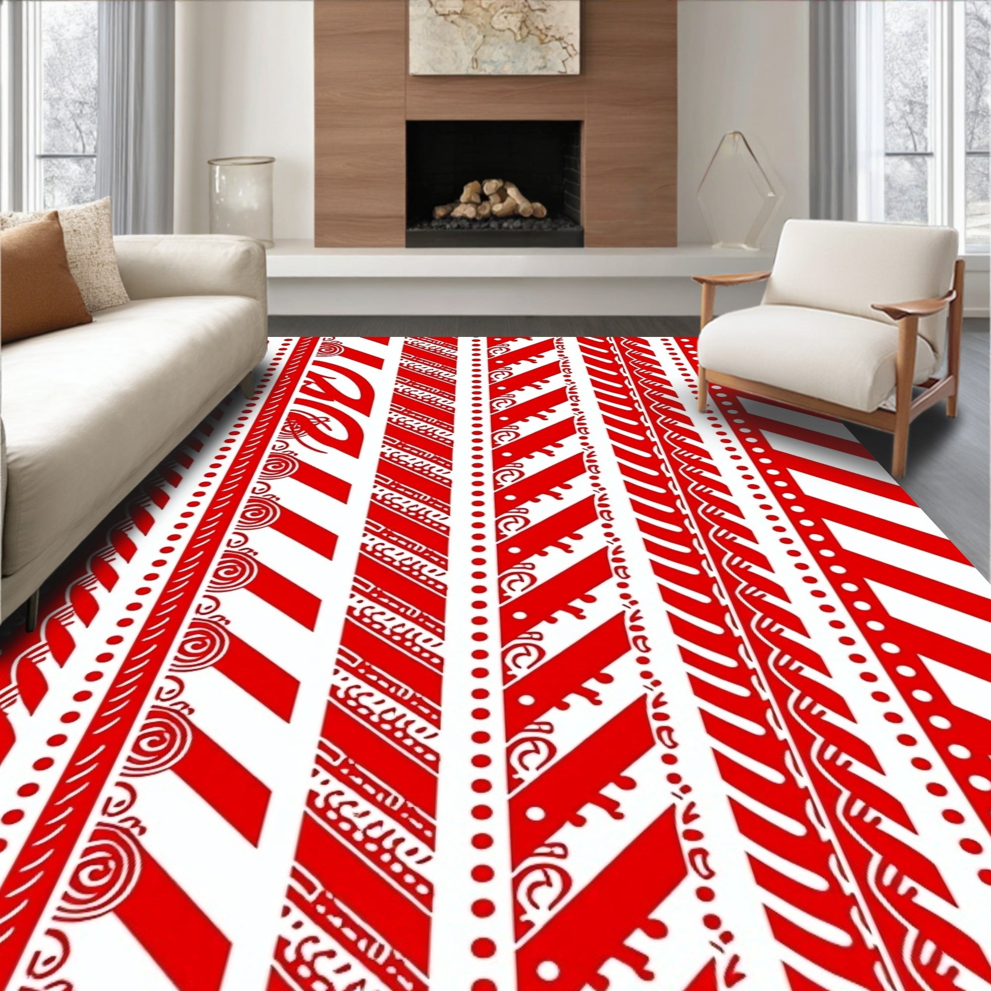 Bold Red Geometric Stripe Medley Rug