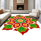 Vibrant Red Green Floral Mandala Rug