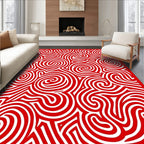 Bold Red Swirl Abstract Maze Rug